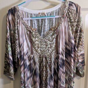 World Unity Womens Size 2X 3/4 Sleeve Embellished Knit Blouse